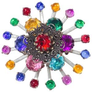 Vintage 1950s Mid Century Multicolor Glass Atomic Starburst Brooch